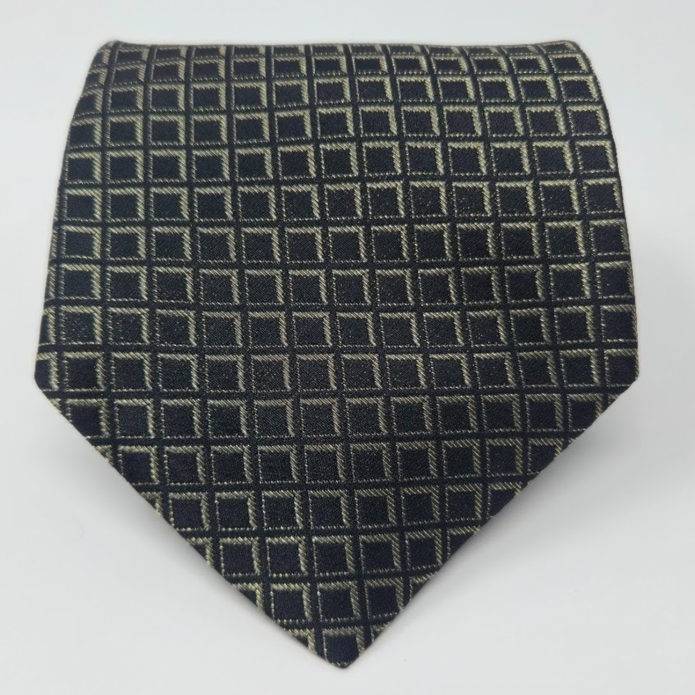 Pierre Cardin Black and Gold Geometric Matrix All Silk Tie